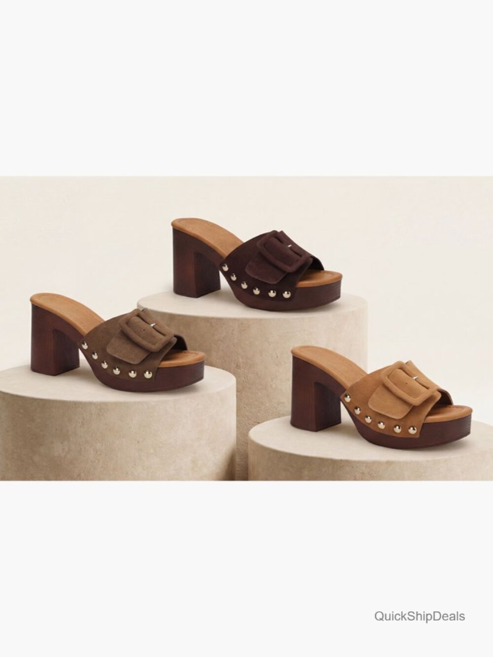 Women's Platform Chunky Heels Sandals Suede High Block Heeled Sandals Open Toe - Picture 7 of 7